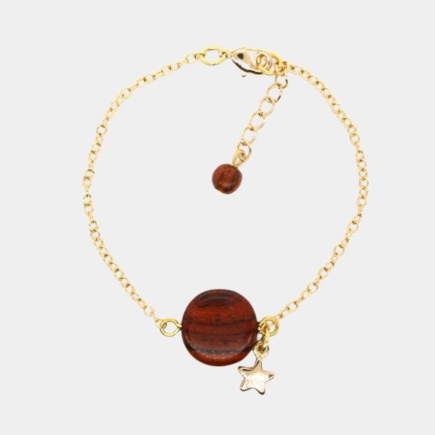 Wooden bracelet and gold plated chain