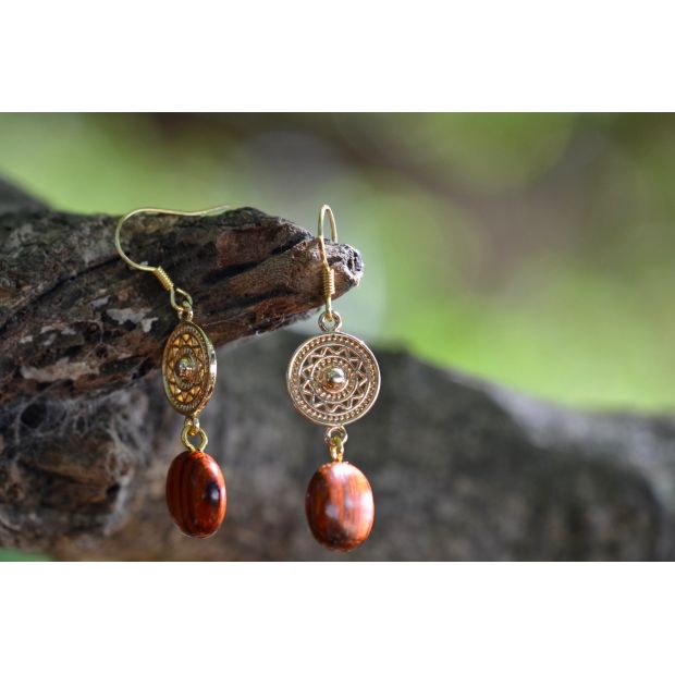 Gold plated mahogany Earrings - Spiral